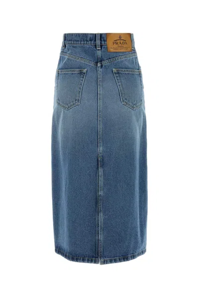 Prada Denim Skirt With Back And Front Pockets In Blue