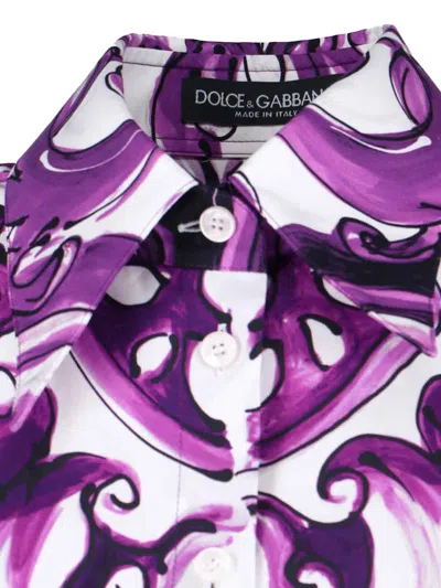 Dolce & Gabbana Maiolica Print Poplin Shirt Shirts Violet In Purple