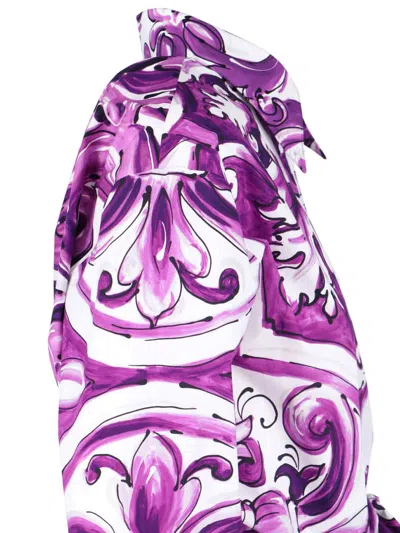 Dolce & Gabbana Maiolica Print Poplin Shirt Shirts Violet In Purple