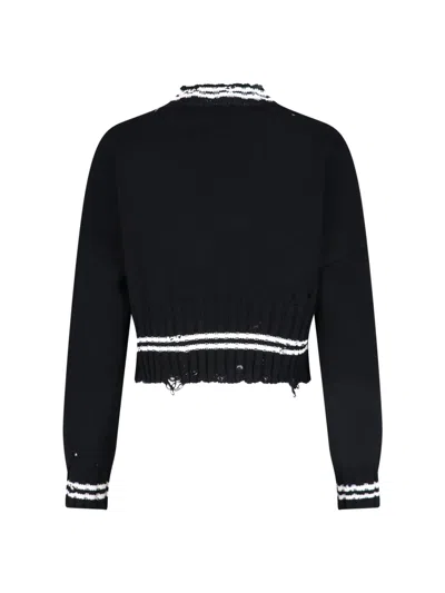 Marni Roundneck Crewneck Crop Distressed Ribbed Contrast In Black