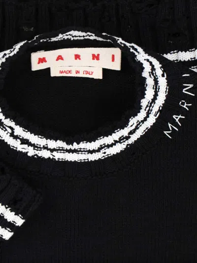 Marni Roundneck Crewneck Crop Distressed Ribbed Contrast In Black