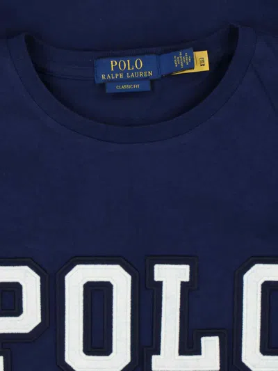 Polo Ralph Lauren Blue Crewneck T-shirt With Logo Lettering On The Fornt And Pony Embroidery On The Front