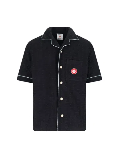 Casablanca Black Shirt With Classic Lapels And All-over Embossed Monogram In Black