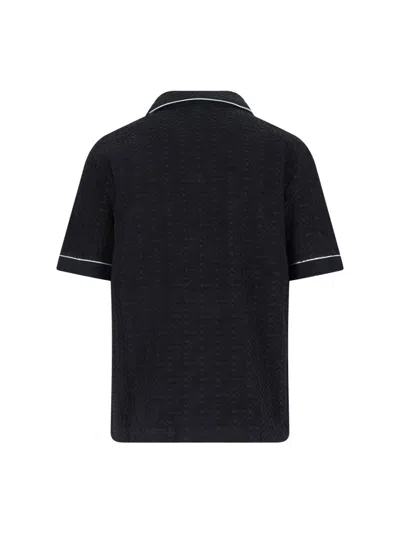 Casablanca Black Shirt With Classic Lapels And All-over Embossed Monogram In Black