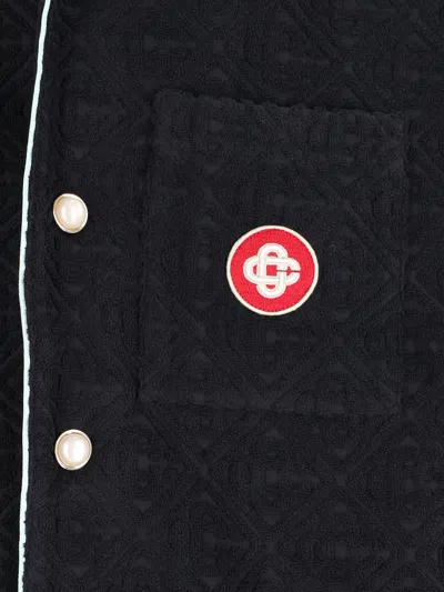 Casablanca Black Shirt With Classic Lapels And All-over Embossed Monogram In Black