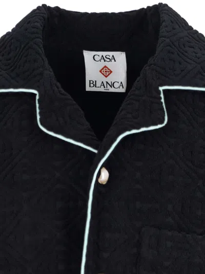 Casablanca Black Shirt With Classic Lapels And All-over Embossed Monogram In Black