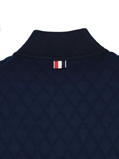 Thom Browne Blue Quilted Jacket With Bomber Collar And Logo Embroidery On The Collar In Blue