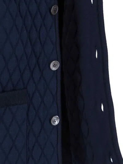 Thom Browne Blue Quilted Jacket With Bomber Collar And Logo Embroidery On The Collar In Blue