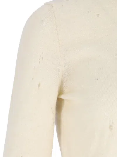 Mm6 Maison Margiela Mm6 By Maison Margiela High-neck Cream Wool Pullover With Numeric Logo In White