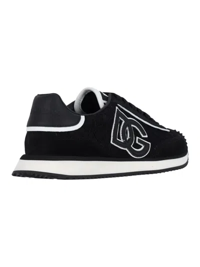 Dolce & Gabbana Dg Cushion Lace-detailed Suede Sneakers Shoes In Black
