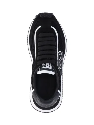 Dolce & Gabbana Dg Cushion Lace-detailed Suede Sneakers Shoes In Black