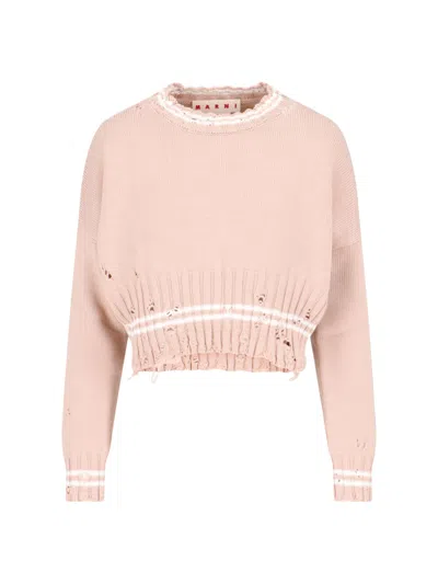Marni Womens 00w35 Distressed Cropped Cotton-knit Jumper