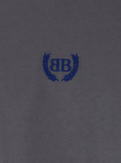Balenciaga Men Grey Crewneck T-shirt With Logo Embroidery On The Front In Cotton Man