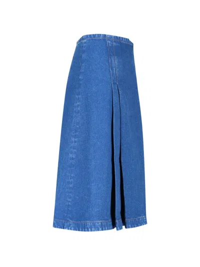 Marni Denim High Waist Midi Skirt With Pleated Detail