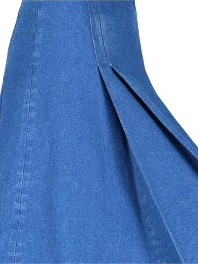 Marni Denim High Waist Midi Skirt With Pleated Detail
