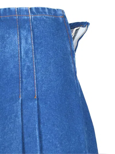 Marni Denim High Waist Midi Skirt With Pleated Detail