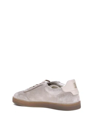 Brunello Cucinelli Leather-trimmed Suede Sneakers In Gray
