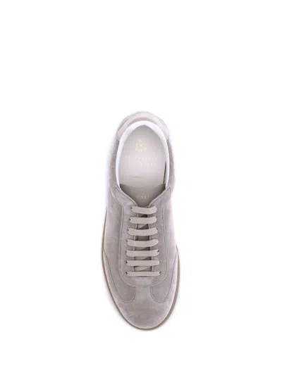 Brunello Cucinelli Leather-trimmed Suede Sneakers In Gray