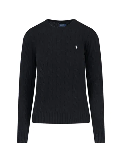 Polo Ralph Lauren Classic Cable Knit Sweater With Round Neckline In Blue