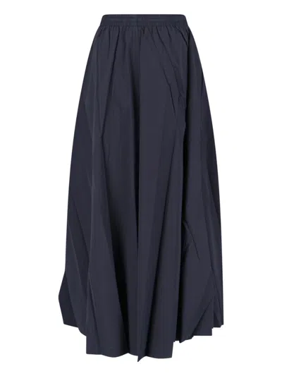 Balenciaga Elastic Waistband Midi Length Pleated Skirts In Blue
