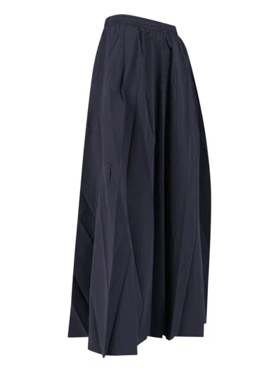 Balenciaga Elastic Waistband Midi Length Pleated Skirts In Blue