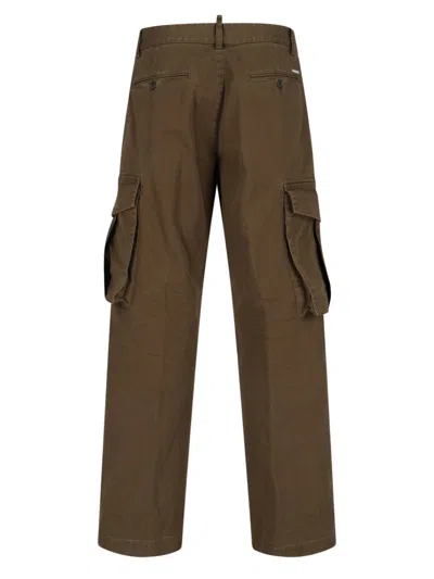 Dsquared2 Dsquared Olive Green Stretch Cotton Loose Cargo Pant In Brown