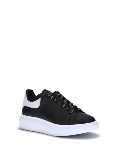 Alexander Mcqueen Black Leather Sneakers With Branded Heel Counter In Black