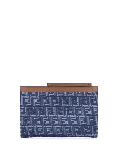 Fendi Textured Cotton Medium Flat Pouch With Zipper Closure
