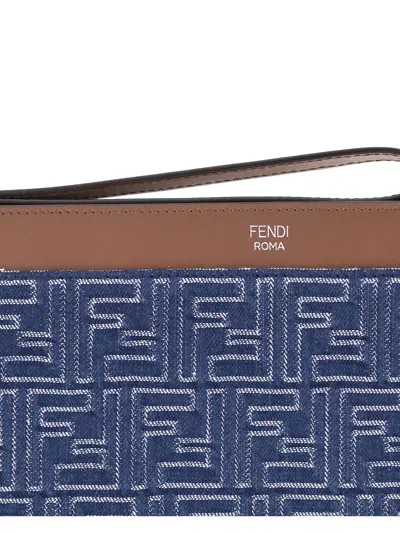 Fendi Textured Cotton Medium Flat Pouch With Zipper Closure