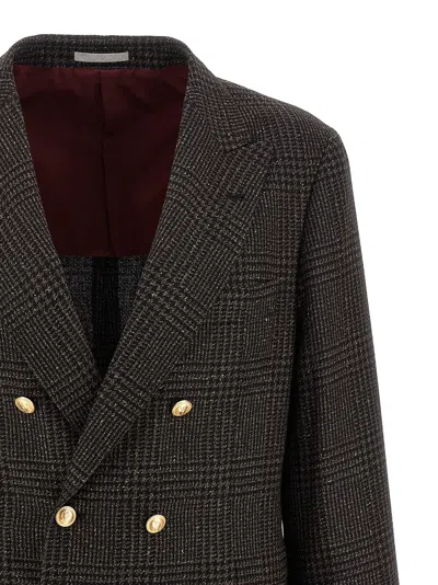 Brunello Cucinelli Prince Of Wales Blazer In Brown