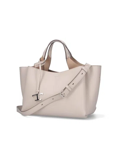 Tod's Mini Logo Shoulder Bag In Pebbled Cream Leather In White