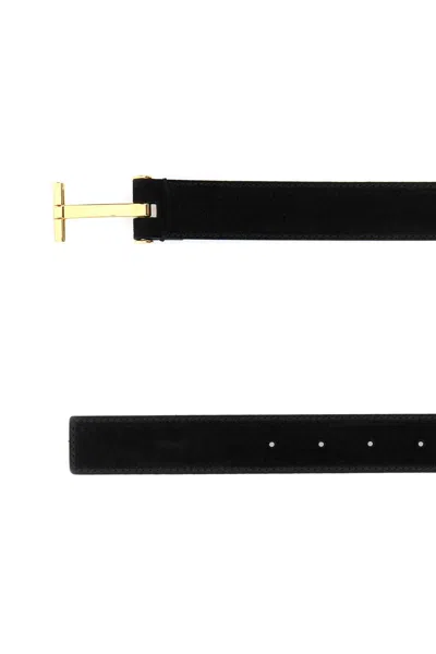 Tom Ford Suede Belt With Gold-tone Buckle And Multiple Holes In Black