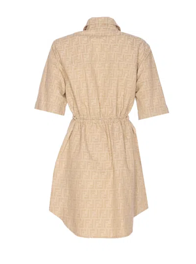 Fendi Ff Logo Denim Dress In Neutral