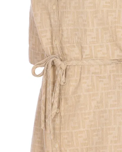 Fendi Ff Logo Denim Dress In Neutral