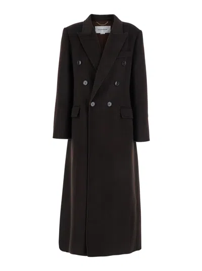 Victoria Beckham Brown Double-breasted Coat In Wool And Cashmere In Brown