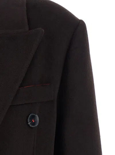 Victoria Beckham Brown Double-breasted Coat In Wool And Cashmere In Brown