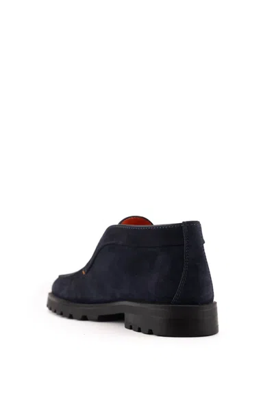 Santoni Midnight Blue Calf Suede Slip-on Shoes With Branded Insole