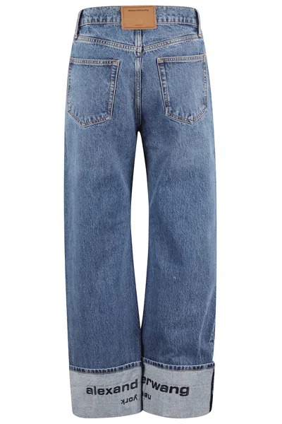 Alexander Wang Mid Rise Straight Jean With Embroidered Cuff In Blue