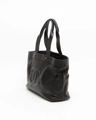 Pre-owned Chanel Perforated Coco Mark Tote Bag In Black
