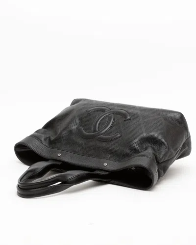 Pre-owned Chanel Perforated Coco Mark Tote Bag In Black