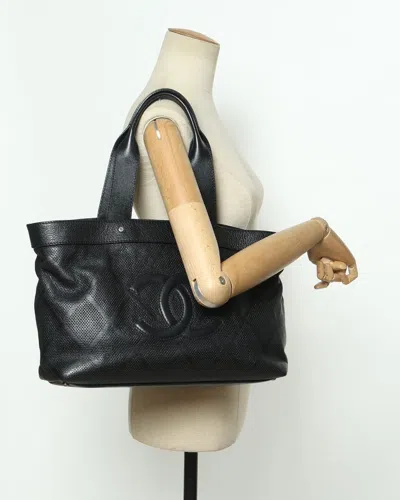 Pre-owned Chanel Perforated Coco Mark Tote Bag In Black
