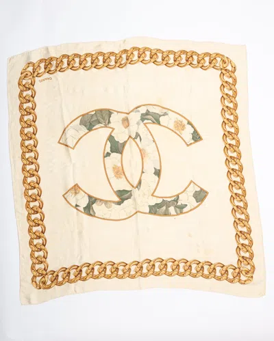 Pre-owned Chanel 90 Floral Silk Scarf In Sand