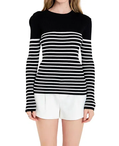 English Factory Parie Striped Pullover In Black And White In Black
