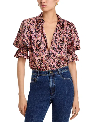 Cinq À Sept Fiona Charming Paisley Button-up Shirt In Brown