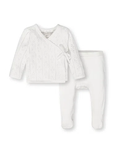 Hope & Henry Unisex Organic Long Sleeve Pointelle Wrap Sweater & Footed Legging Set - Baby
