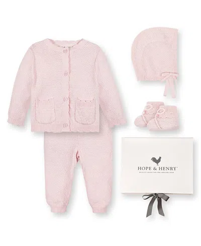 Hope & Henry Unisex 5 Piece Organic Sweater Cable Cardigan, Legging, Hat, & Bootie Boxed Gift Set - Baby