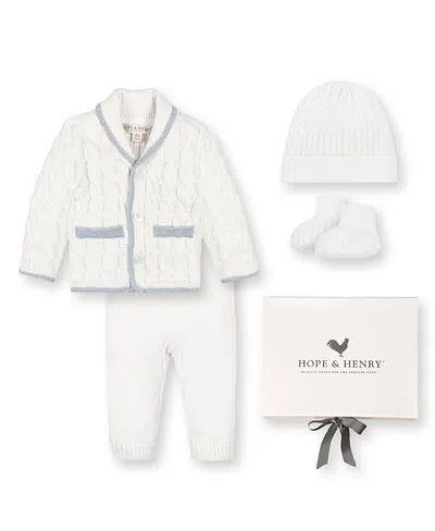 Hope & Henry Unisex 5 Piece Organic Sweater Cable Cardigan, Legging, Hat, & Bootie Boxed Gift Set - Baby