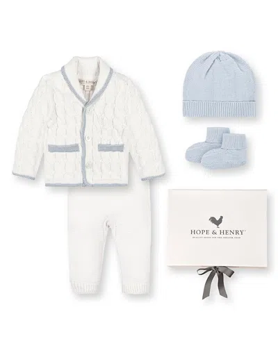 Hope & Henry Unisex 5 Piece Organic Sweater Cable Cardigan, Legging, Hat, & Bootie Boxed Gift Set - Baby