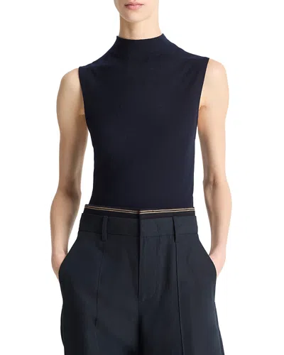Vince Sleeveless Mock Neck Wool Blend Knit Top In Black