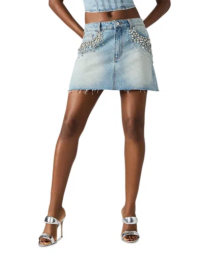 Steve Madden Eras Rhinestone Frayed Denim Mini Skirt